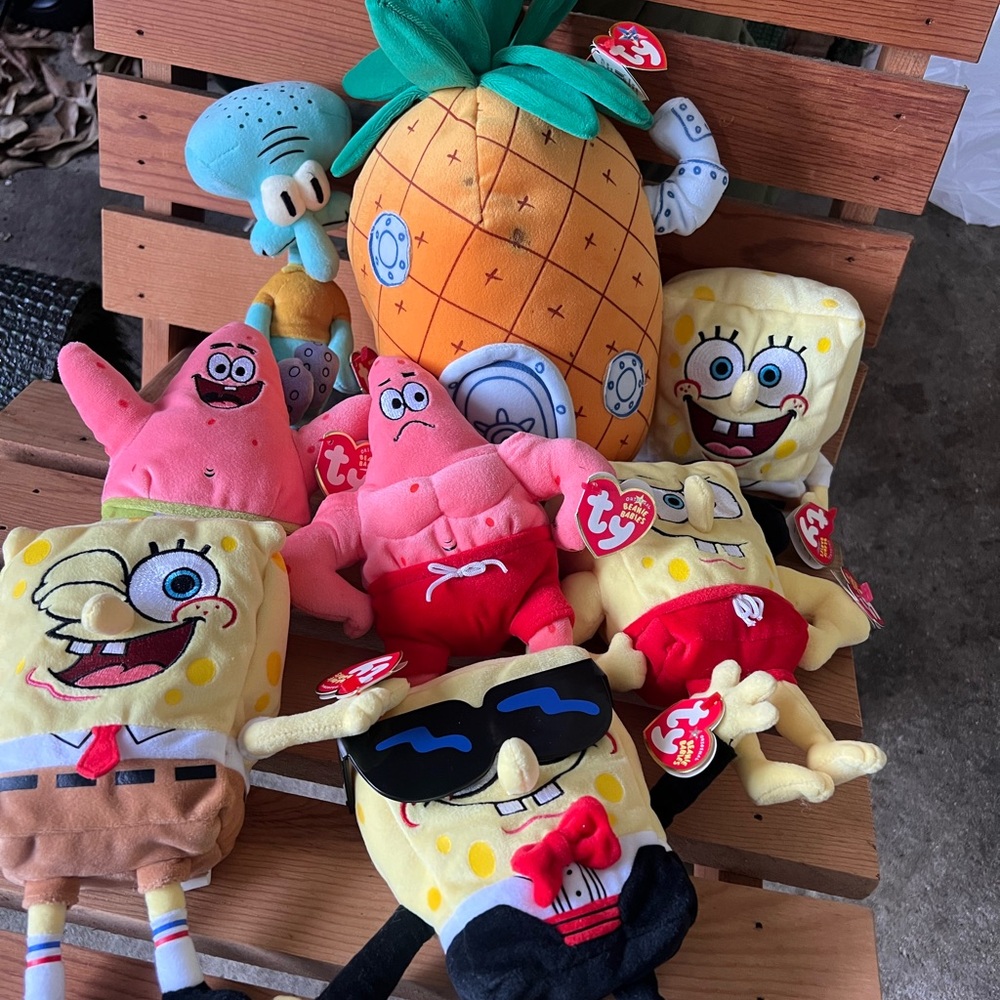 Vintage SpongeBob Ty Beanie Babies Plush Toys Bundle of 8